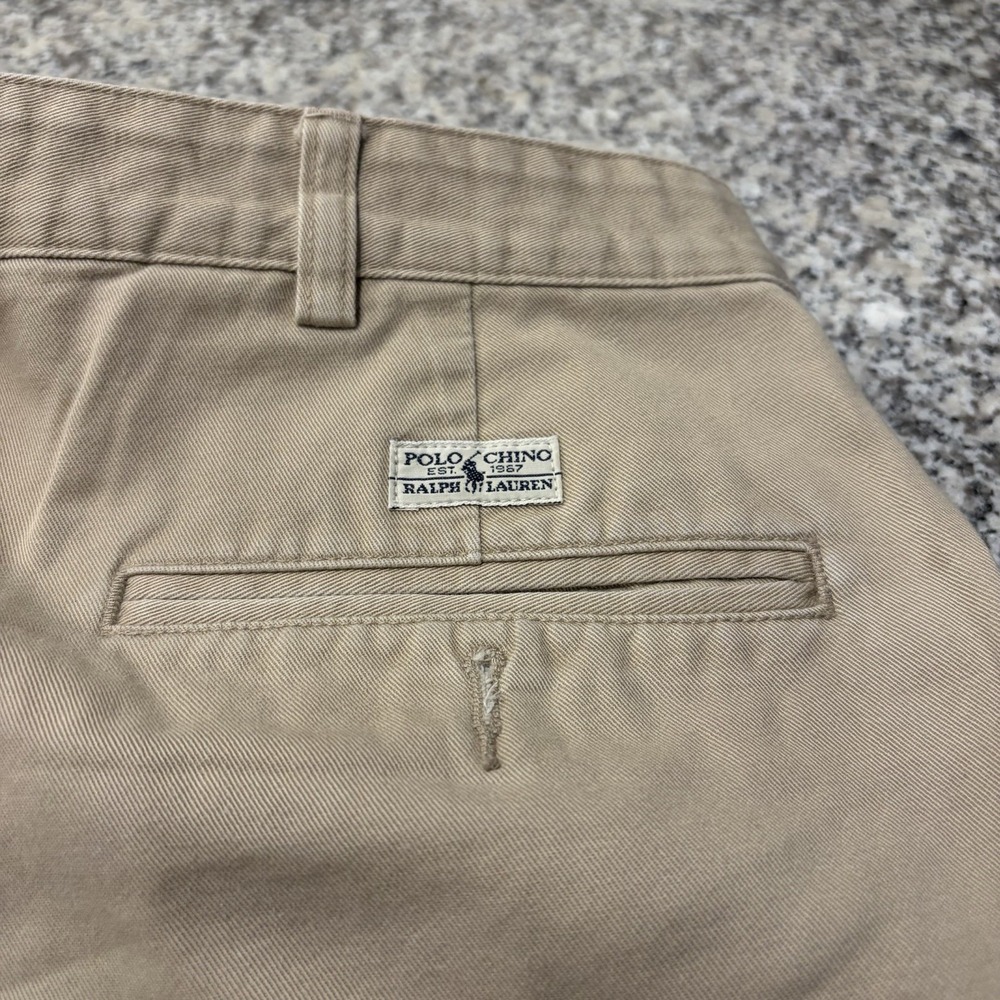 Polo Ralph Lauren Mens Chinos 35x30 Khaki Andrew Pant Pleated Cotton Casual